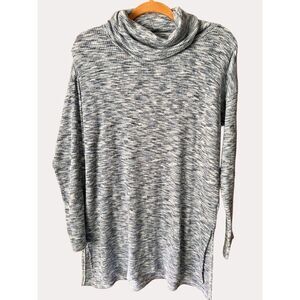 Caffe’ Marrakesh Cowl Neck Ribbed Knit Sweater Blouse Tunic Marled Blue M